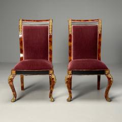 Empire Style Side Chairs Tortoise Shell Veneer Bronze Velvet 1980s - 3795475