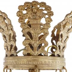 Empire style patinated and gilt bronze six light bowl chandelier - 1287269