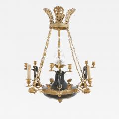 Empire style patinated and gilt bronze six light bowl chandelier - 1289844