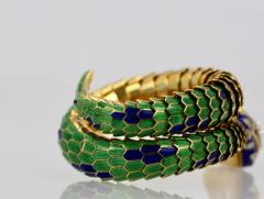 Enamel Articulated Snake Serpent Bracelet Diamond Head 18 Karat - 3448955
