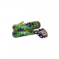 Enamel Articulated Snake Serpent Bracelet Diamond Head 18 Karat - 3482387