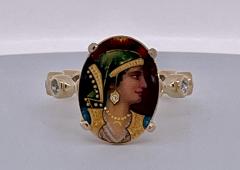 Enamel Faced Portrait of Athena Ring 14K - 3485593