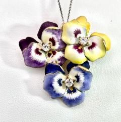 Enamel Pansy Brooch Pendant 14K 1960s - 3839972