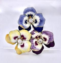 Enamel Pansy Brooch Pendant 14K 1960s - 3839973