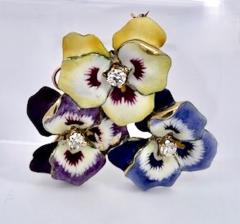 Enamel Pansy Brooch Pendant 14K 1960s - 3839974