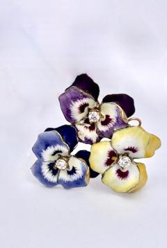 Enamel Pansy Brooch Pendant 14K 1960s - 3839975