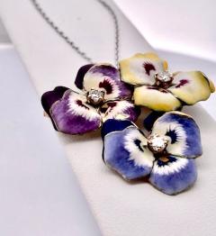 Enamel Pansy Brooch Pendant 14K 1960s - 3839976