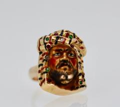 Enamel Ring with Face of Moor Arabian or Egyptian Man 14K - 3686901