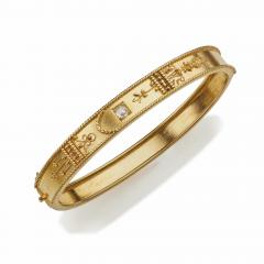 English 15K Gold and Diamond Bangle Bracelet - 3007198