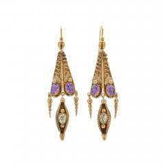 English 15k Gold Amethyst and Green Chrosberyl Pendant Earrings - 3302456