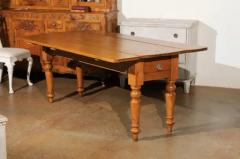 English 1875s Pine Drop Leaf Table with Two Lateral Drawers and Turned Legs - 3491290