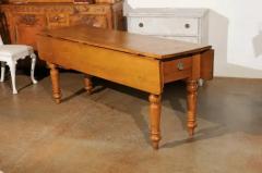 English 1875s Pine Drop Leaf Table with Two Lateral Drawers and Turned Legs - 3491292