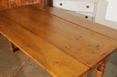 English 1875s Pine Drop Leaf Table with Two Lateral Drawers and Turned Legs - 3491299