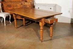 English 1875s Pine Drop Leaf Table with Two Lateral Drawers and Turned Legs - 3491300