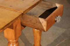 English 1875s Pine Drop Leaf Table with Two Lateral Drawers and Turned Legs - 3491304