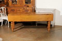 English 1875s Pine Drop Leaf Table with Two Lateral Drawers and Turned Legs - 3491407