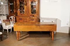 English 1875s Pine Drop Leaf Table with Two Lateral Drawers and Turned Legs - 3491528