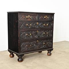English 18th Century Ebonized Oak Carved Chest - 4455409