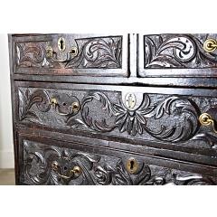 English 18th Century Ebonized Oak Carved Chest - 4455430
