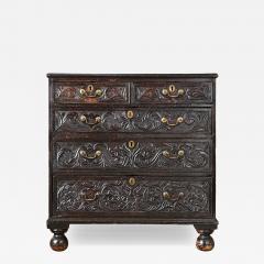 English 18th Century Ebonized Oak Carved Chest - 4483476