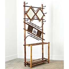 English 19th Century Bamboo Hall Tree with Fish Decoupage - 4506050