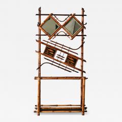 English 19th Century Bamboo Hall Tree with Fish Decoupage - 4535513