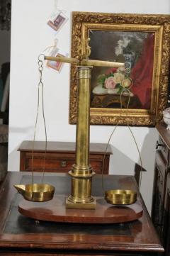 English 19th Century Brass Herbalist Scale with Central Column and Lyre Motif - 3424237