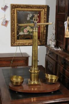 English 19th Century Brass Herbalist Scale with Central Column and Lyre Motif - 3424343