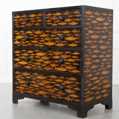 English 19th Century Chest with Fish Decoupage Motif - 2245621