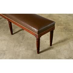 English 19th Century Oak Bench with Faux Leather Seat - 4359000