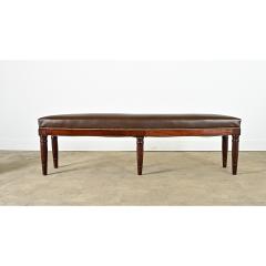 English 19th Century Oak Bench with Faux Leather Seat - 4359011