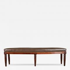 English 19th Century Oak Bench with Faux Leather Seat - 4369034