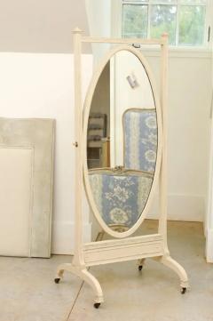 English 19th Century Painted Wood Cheval Mirror with Oval Plate and Casters - 3424525
