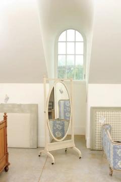 English 19th Century Painted Wood Cheval Mirror with Oval Plate and Casters - 3424536