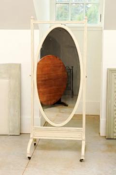 English 19th Century Painted Wood Cheval Mirror with Oval Plate and Casters - 3424631