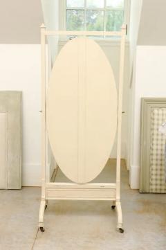 English 19th Century Painted Wood Cheval Mirror with Oval Plate and Casters - 3424634