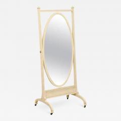 English 19th Century Painted Wood Cheval Mirror with Oval Plate and Casters - 3435414