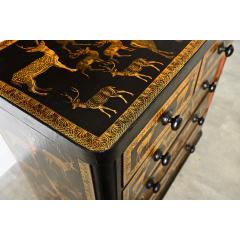 English 19th Century Pine Chest with New Paint Decoupage - 4482370