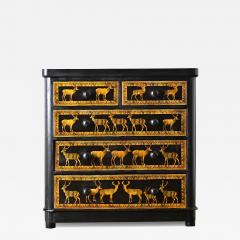 English 19th Century Pine Chest with New Paint Decoupage - 4490854