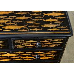 English 19th Century Pine Painted Chest with Fish Decoupage - 4798298