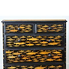 English 19th Century Pine Painted Chest with Fish Decoupage - 4798299