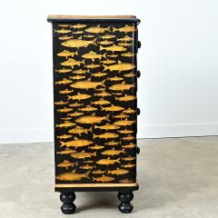 English 19th Century Pine Painted Chest with Fish Decoupage - 4798303