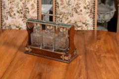 English 19th Century Victorian Locking Tantalus with Three Cut Glass Decanters - 3544771