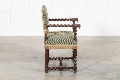 English 19thC Cromwellian Carved Oak Barley Twist Armchair - 3930975