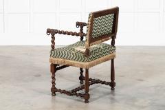 English 19thC Cromwellian Carved Oak Barley Twist Armchair - 3930979