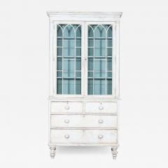 English 19thC Painted Mahogany Glazed Bookcase Dresser - 3024904