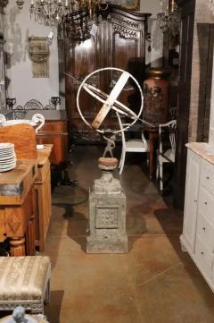 English 20th Century Iron Armillary Held by the Titan Atlas on Stone Pedestal - 3491471