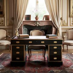 English Antique Campaign Ebonized Pedestal Desk 19th Century - 4464509