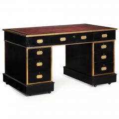 English Antique Campaign Ebonized Pedestal Desk 19th Century - 4464510