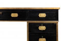 English Antique Campaign Ebonized Pedestal Desk 19th Century - 4464517